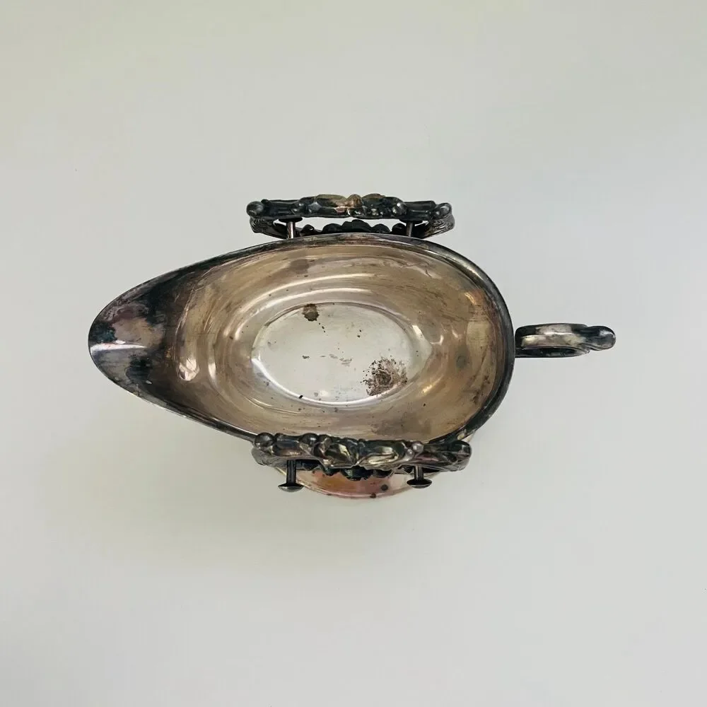 SHERIDAN Ornate Silver Plated Tilting Gravy Boat With Warming Stand
